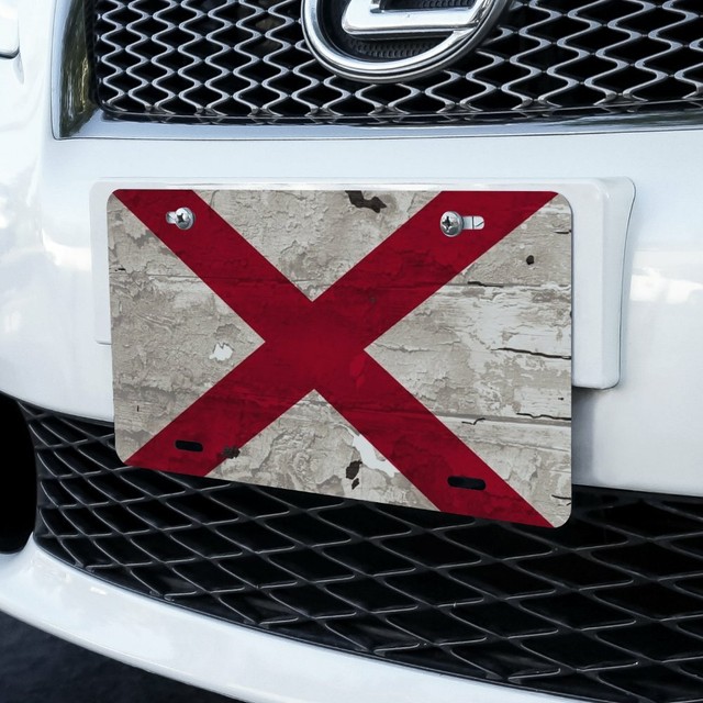 Rustic Distressed Alabama Flag Novelty Metal Vanity Tag License Plate