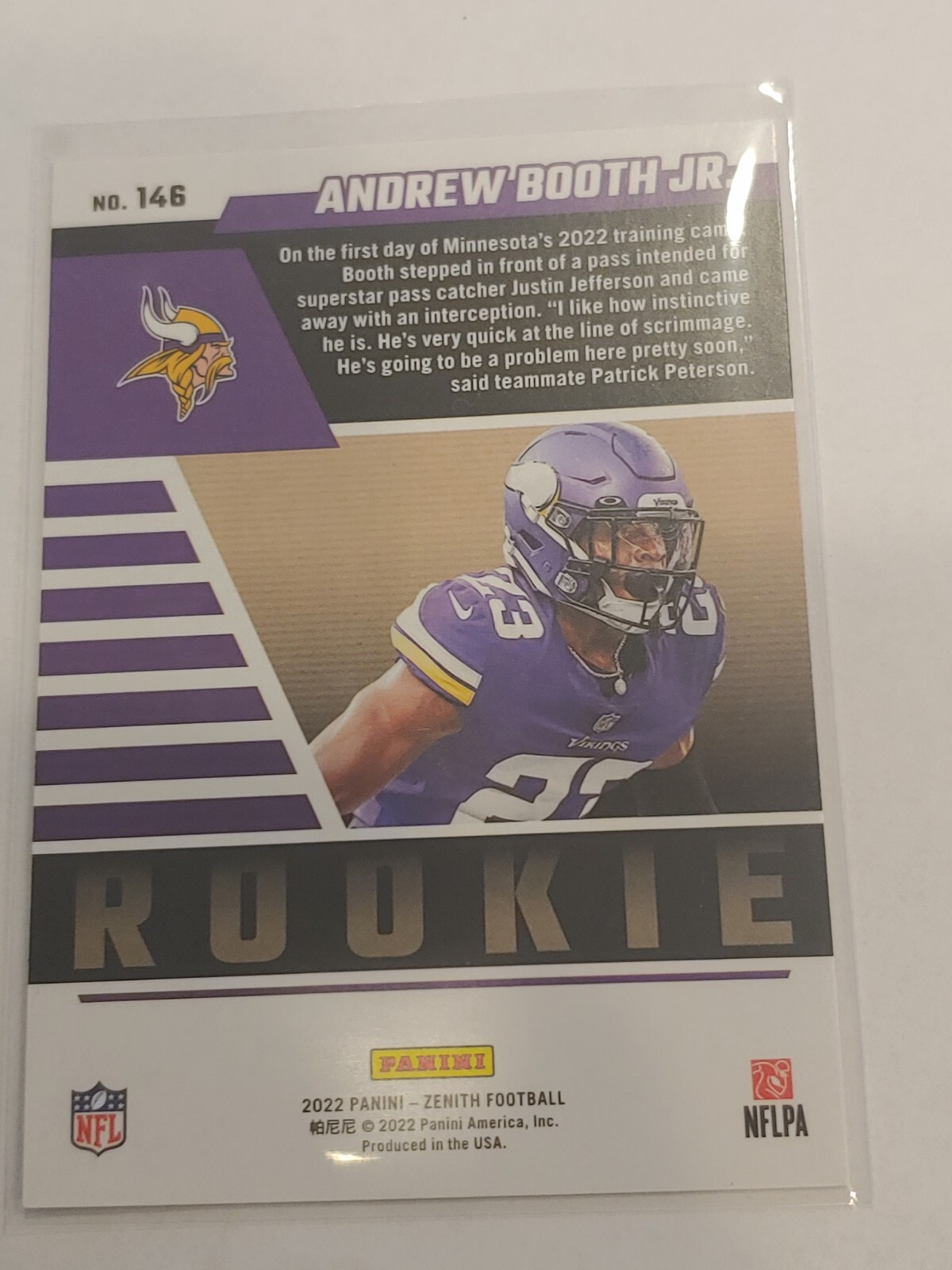 2022 Panini Zenith Andrew Booth Jr. RC 146 Minnesota Vikings eBay