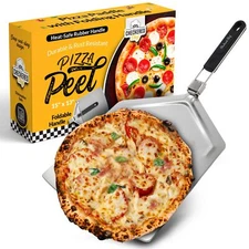 Pizza Peel - Extra Large, Stainless Steel Metal Pizza Paddle with Folding Handle