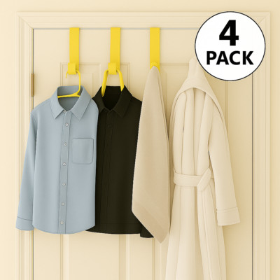 4 Pack Plastic Over The Door Hangers Bath Bedroom Closet Yellow