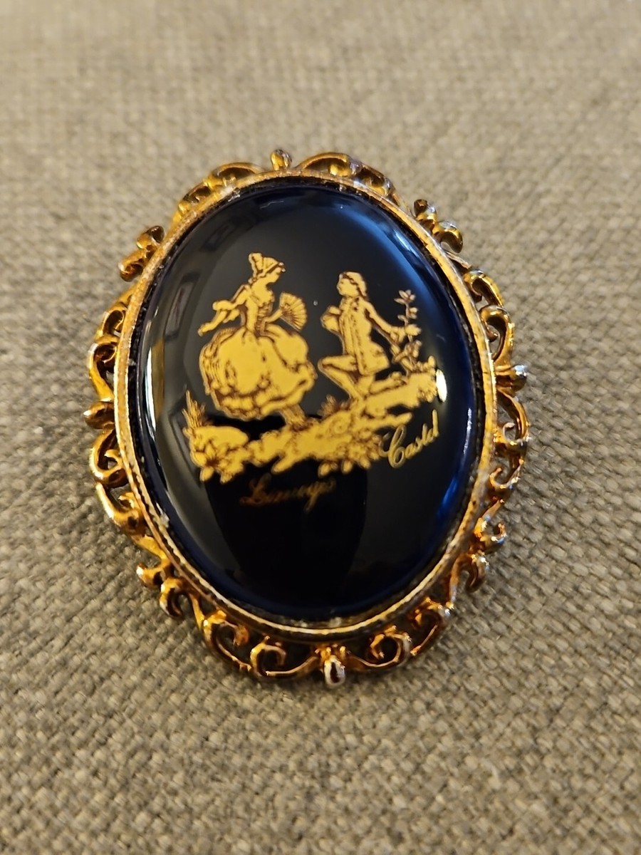 LIMOGES Castel BROOCH,The Proposal France Vintage Gold