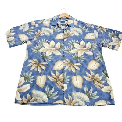 Pierre Cardin Mens Blue Tropical Leaf Print Cotton Button Down Shirt Large