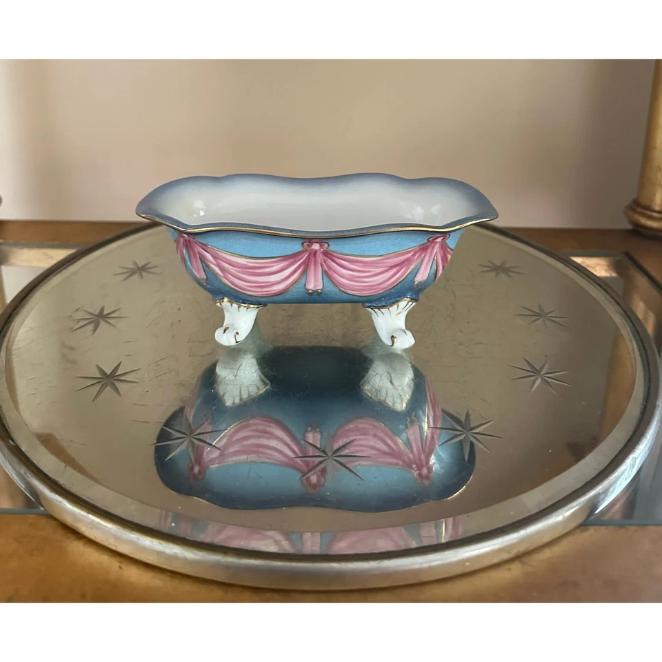 "Bañera miniatura vintage de porcelana con patas pintada a mano con patas de oro rosa 6""" Foto 2 de 4