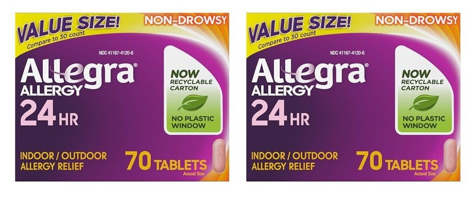 Pack 2 Allegra 24-hour Indoor and Outdoor Allergy Relief 180 mg 70 Tablets 04/26