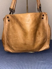 American Leather Co Lenox Triple Entry Shoulde Hand Bag Purse Cafe Latte Caramel