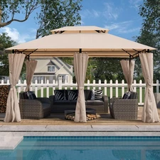 Outdoor Patio Tent with Ventilated Roof Mosquito Net and Removable Mesh Screen