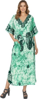 HAPPY BAY Women's Relaxed Fit Caftan Long Flowy Home Wear 1X-2X Green, Footwear