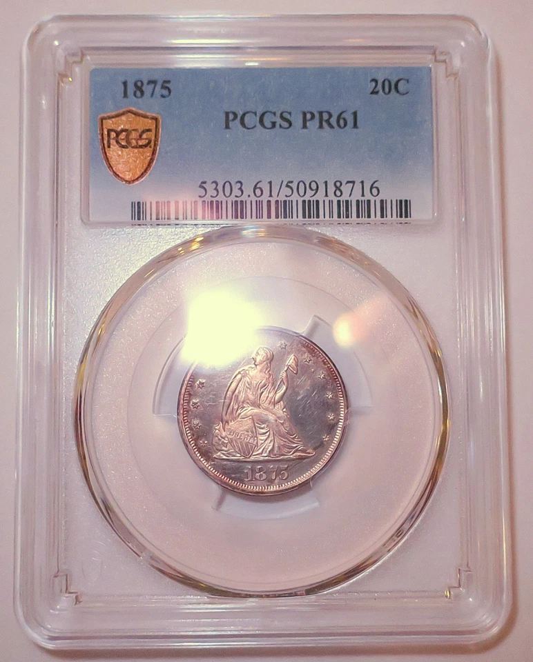 TWENTY CENT PIECE 1875 PCGS PR61 RARE 20c COIN UNCIRCULATED LOW MINTAGE- 36,910 - Image 2 of 4