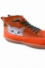 Womens Quirky Cat Print Ankle Boots Orange Lace Up Size 6.5 Novelty Shoes