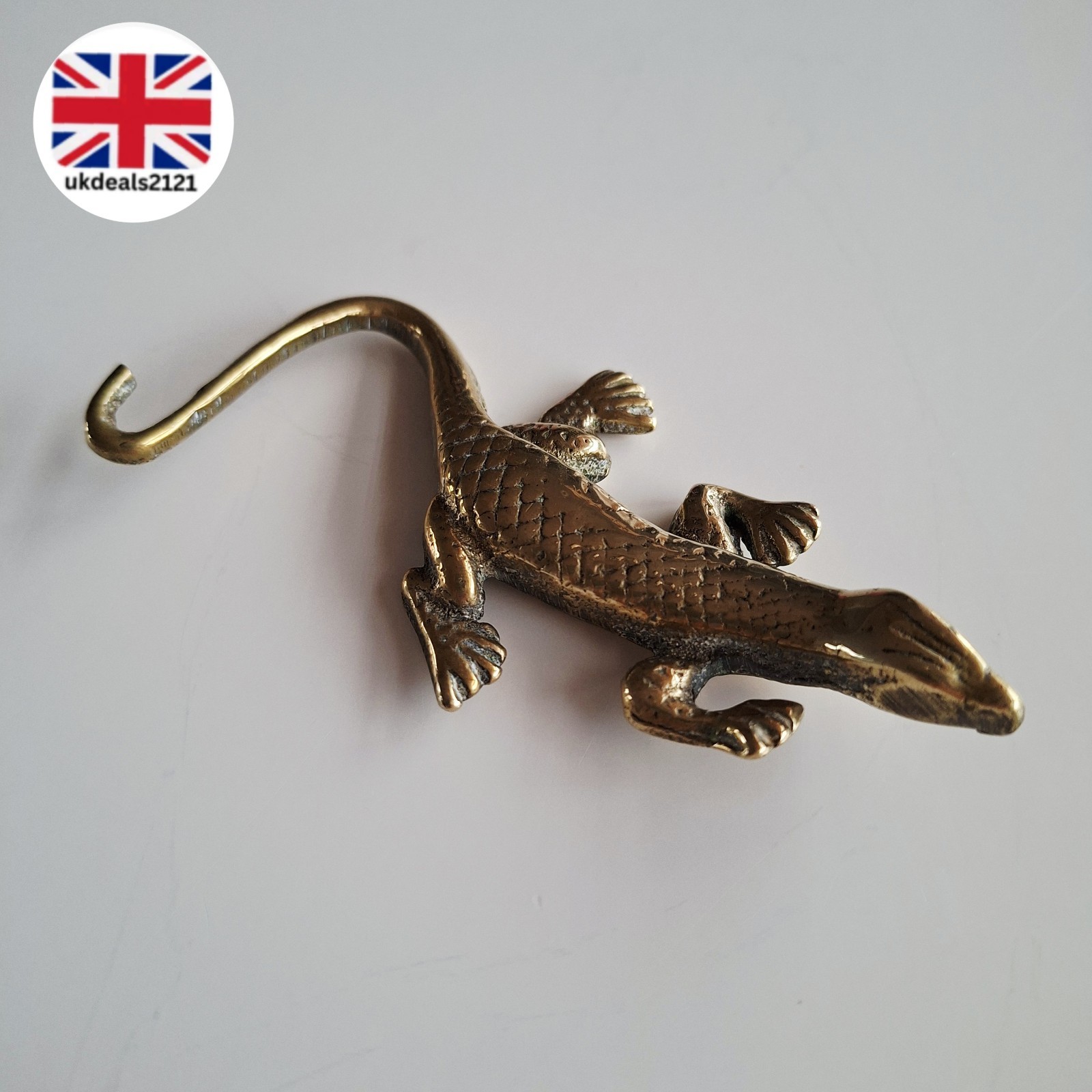 Vintage Brass Lizard Figurine 11cm Collectible Animal Ornament Home Decor UK
