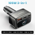 Toocki 105W USB Car Charger Type C PD 45W Fast Charging Adapter TFT Display 12V