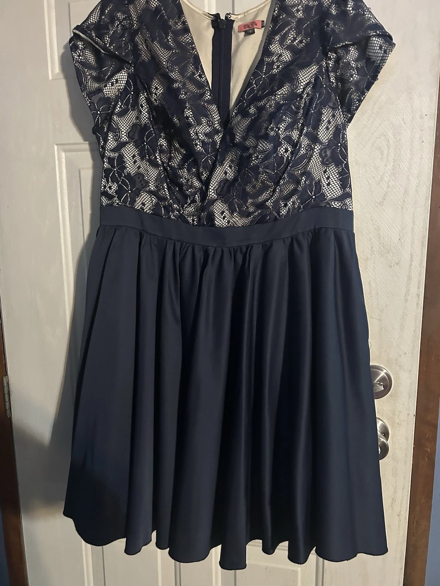 chi chi london navy blue dress Chi Chi V Neck Fit and Flare Lace Midi Dress in Navy in Blue, Size 6