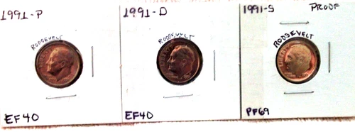 1991-P EXTRA FINE / 1991-D EXTRA FINE / 1991-S PROOF ROOSEVELT DIMES