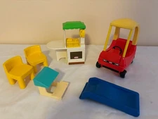Little Tikes Dollhouse Accessories: Coop Car, Kitchen, Chairs, Desk, Slide
