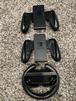 Nintendo Joy-Con Controller - Black (HAC-011) Lot Of 2 With Mario Kart Wheel