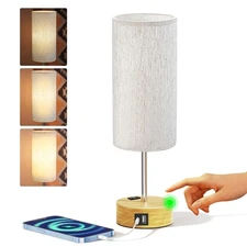 Small Bedside Lamp Touch Control Table Lamp with USB A+C Charging Ports & AC Out