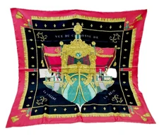 HERMES Carre 90 VUE DU CARROSSE DE LA GALERE LA REALE Scarf Red Silk Tags & Box