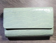 Faux Croc Leather Skin Women Green Tri-fold Clutch Wallet