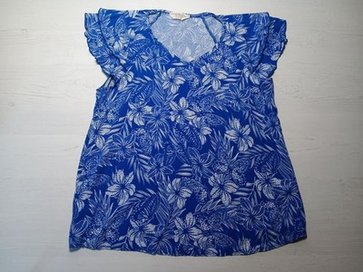 Medium Blue Tropical Flowers Flutter Sleeve Blouse Grand Ave Design Top