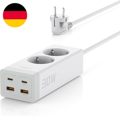 TESSAN 30W USB C Steckdosenleiste, Gan USB C Schnellladen Mehrfachstecker Mit 2 