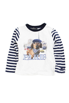 Mona Lisa Collection Boys Cotton Graphic Print Long Sleeve T-Shirt White Size 4