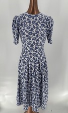 Vintage Byer Too! Dress Womens XS Blue White Floral Pleated Puff Sleeve 90s