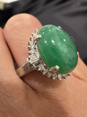 Jade Ring  with Diamond accent In PLatinum