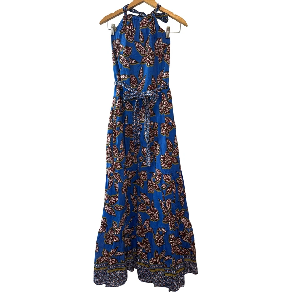 Женское макси-платье Alexis Joyette с бретелью через шею маленькое синее с цветочным рисунком хлопковое богемное  - Изображение 4 из 4