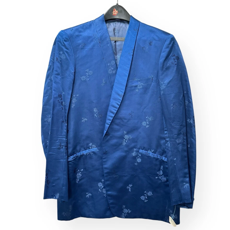 Chaqueta Esmoquin Seda Jacquard Jacquard Un Botón Años 60 Azul Hong Kong Talla 39R De Colección Foto 2 de 4