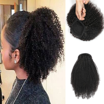 Mongolian Afro Kinky Curly Clip in Ponytail Drawstring 100% Human Hair Extension