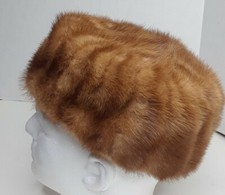 Vintage Mink Pill Box Hat Brown Fur with Feet Cossack 1940s 50s