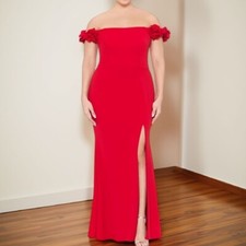 XSCAPE Womens Scuba Crepe Off The Shoulder Ruffle Gown Dress Red Size 16W NWT