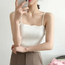 Lady Knit Vest Camisole Tank Tops Spaghetti Strap Slim Knitwear Basic Blue L-4XL