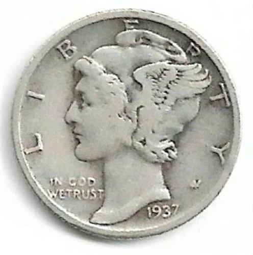 1937 D Mercury Dime circulated 90% Silver  F Fine to Very Fine VF