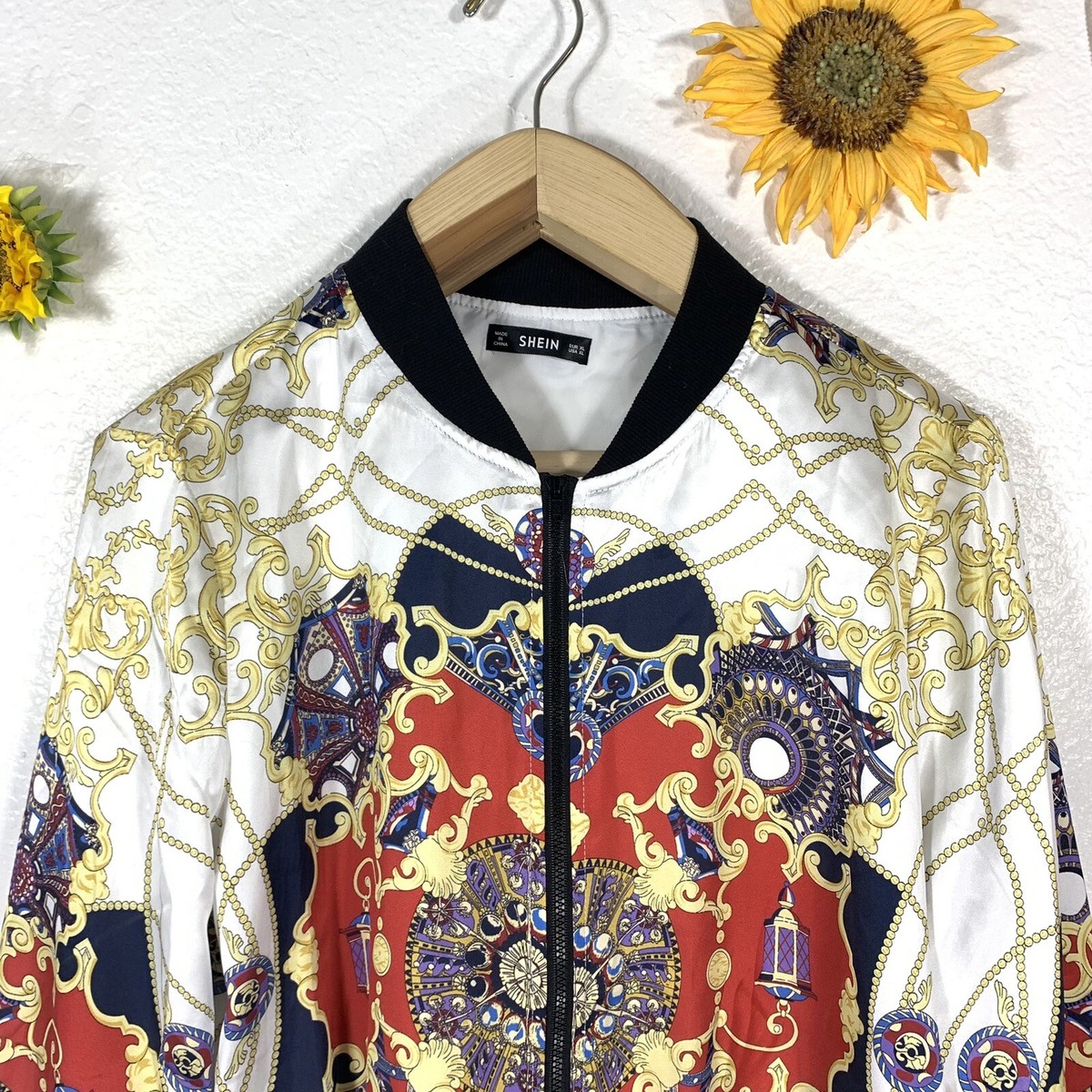 SHEIN Gold Chain Zipper Bomber Jacket Size XL Women | eBay