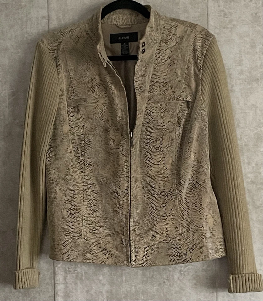 Chaqueta/Abrigo Alfani Piel Serpiente Patrón Cuero/Tejido Manga Larga Forrado Cremallera Talla M Foto 4 de 4