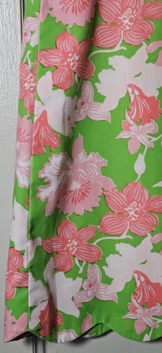 VTG Lilly Pulitzer Skirt Women 12 Green Pink Floral Lilies Hibiscus Scallop Hem - Picture 5 of 24