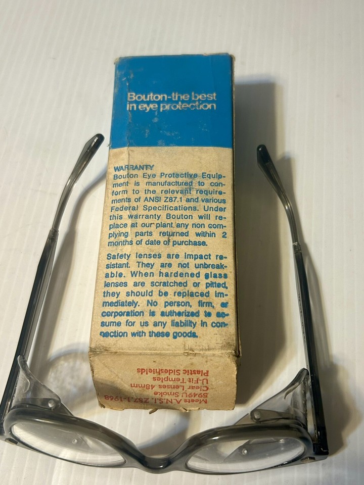 Vintage 1950's Bouton Safety Glasses In Original Box UFit Temples