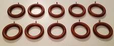 Lot of 10 Wood Drapery Curtain Rings For 1 3/8  Wood Pole Reddish Brown Finish