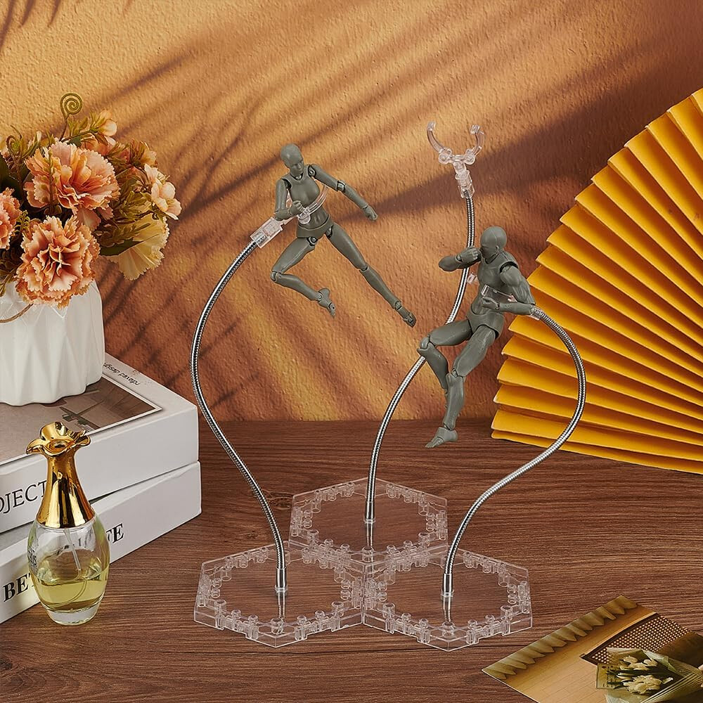 2 Pack Clear Action Figure Stand Action Display Holder Metal Support Arm