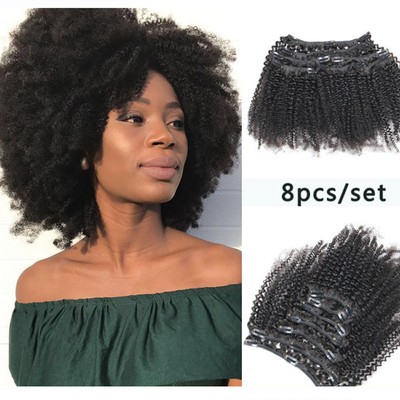 Virgin Afro Full Head Kinky Curly Hair Brazilian Clip In Human