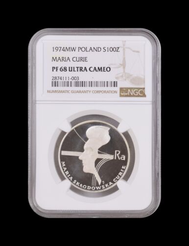 POLAND. 1974, 100 Zlotych, Silver - NGC PF68 - Marie Curie - Picture 2 of 6