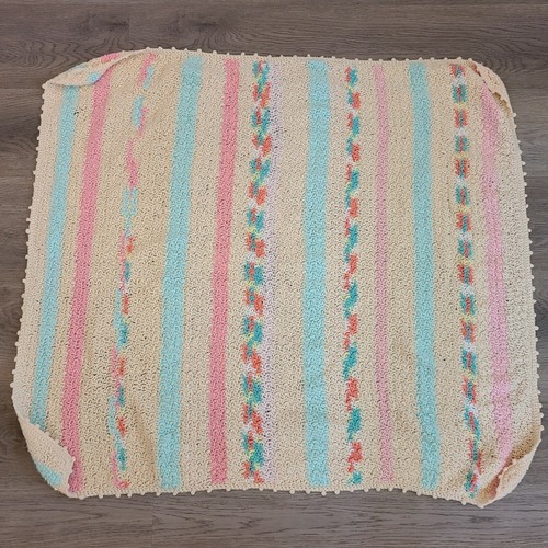 Crochet Afghan VTG Homemade Baby Lap Blanket Throw 37"x 32" Pastel Easter Cute