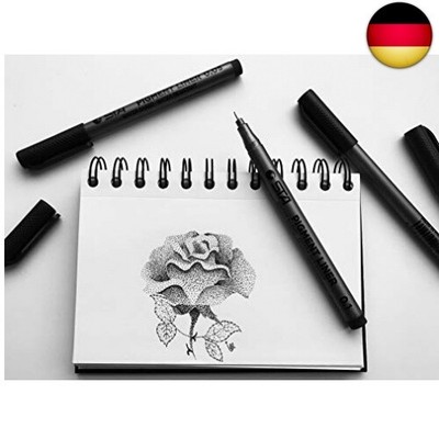 Fineliner Set Mit 9 Pigment Linern & Brush – Feine Linien Von 0,05mm Bis 1mm, Wasserfeste Schwarze Tinte