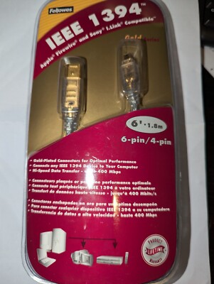 Fellowes 6FT IEEE 1394 6 pin to 4 pin Firewire i.Link cable 97852