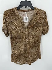 DNA Couture Womens Medium Blouse Leopard Print Gold Black Y2K Whimsigoth Fairy