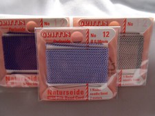 THREE Griffin 100 Silk Thread Cords W/Needle Size 12 LilacAmethystGrey G192 DNG