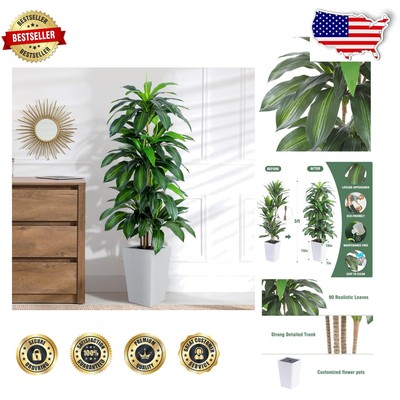 Lifelike 5ft Silk Dracaena Plant with Stylish White Pot - Year-Round Greenery