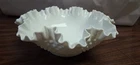 Vintage Fenton White Milk Glass Hobnail 11 ½” Ruffled Large Console Bowl Dish