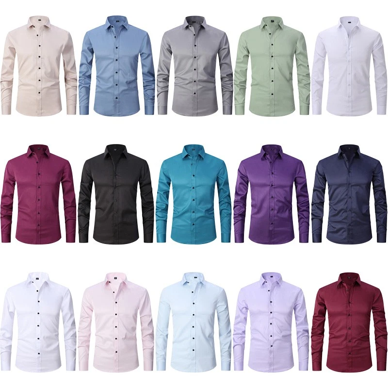 Hommes Chemises habillées À manches longues Chemise extensible Avec Boutons - Photo 1/4